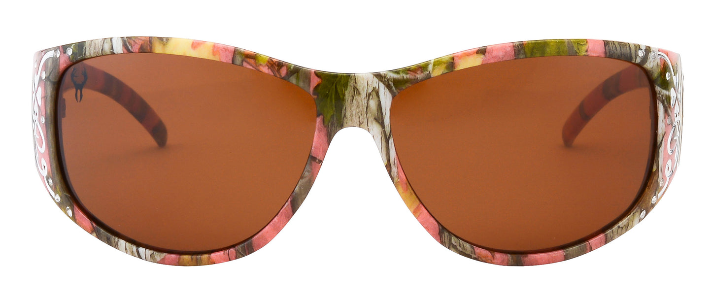 Third image: Hornz Pink Camouflage Polarized Sunglasses Country Girl Style Camo & Free Matching Microfiber Pouch - Pink Camo Frame - Amber Lens