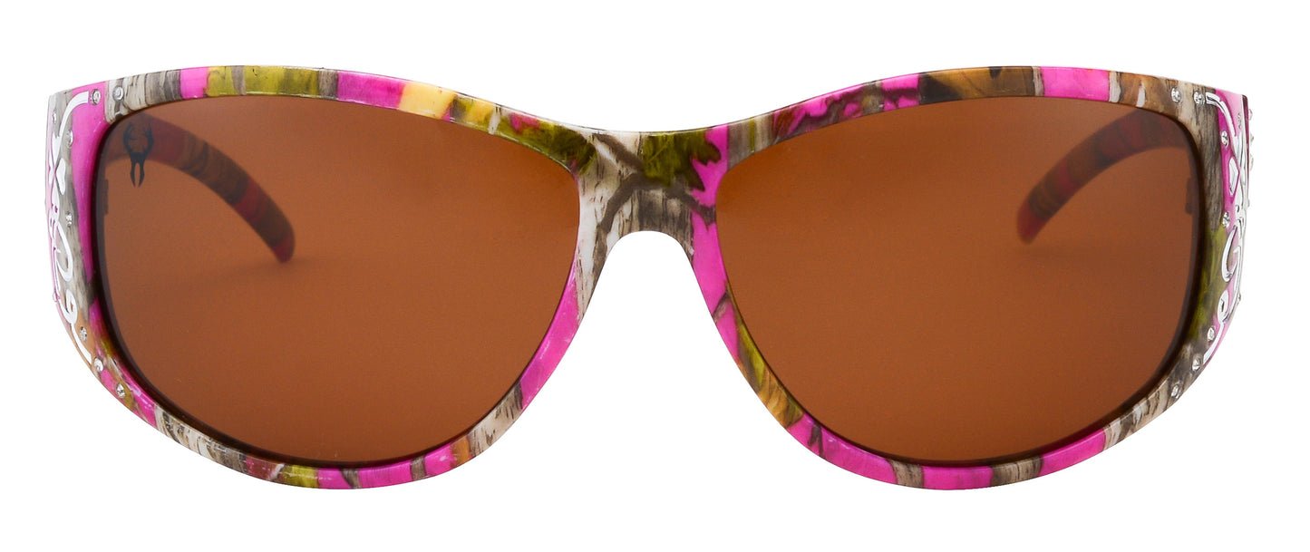 Third image: Hornz Hot Pink-Purple Camouflage Polarized Sunglasses Country Girl Style Camo & Free Matching Microfiber Pouch - Hot Pink-Purple Camo Frame - Amber Lens