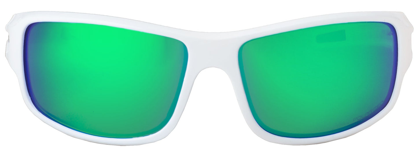 Second image: HZ Series Arkana - Premium Polarized Sunglasses by Hornz (Gloss White, Emerald Green Mirror)